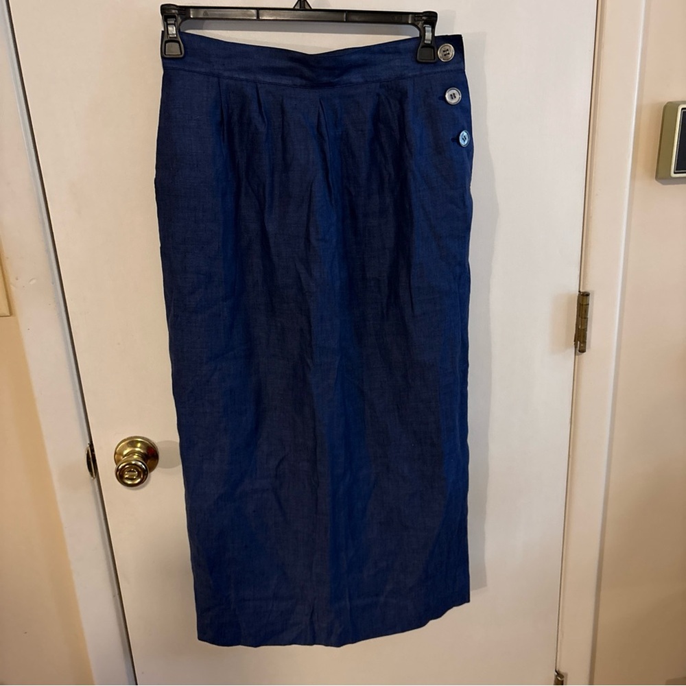 Perry Ellis Blue Midi Skirt with Button Accents